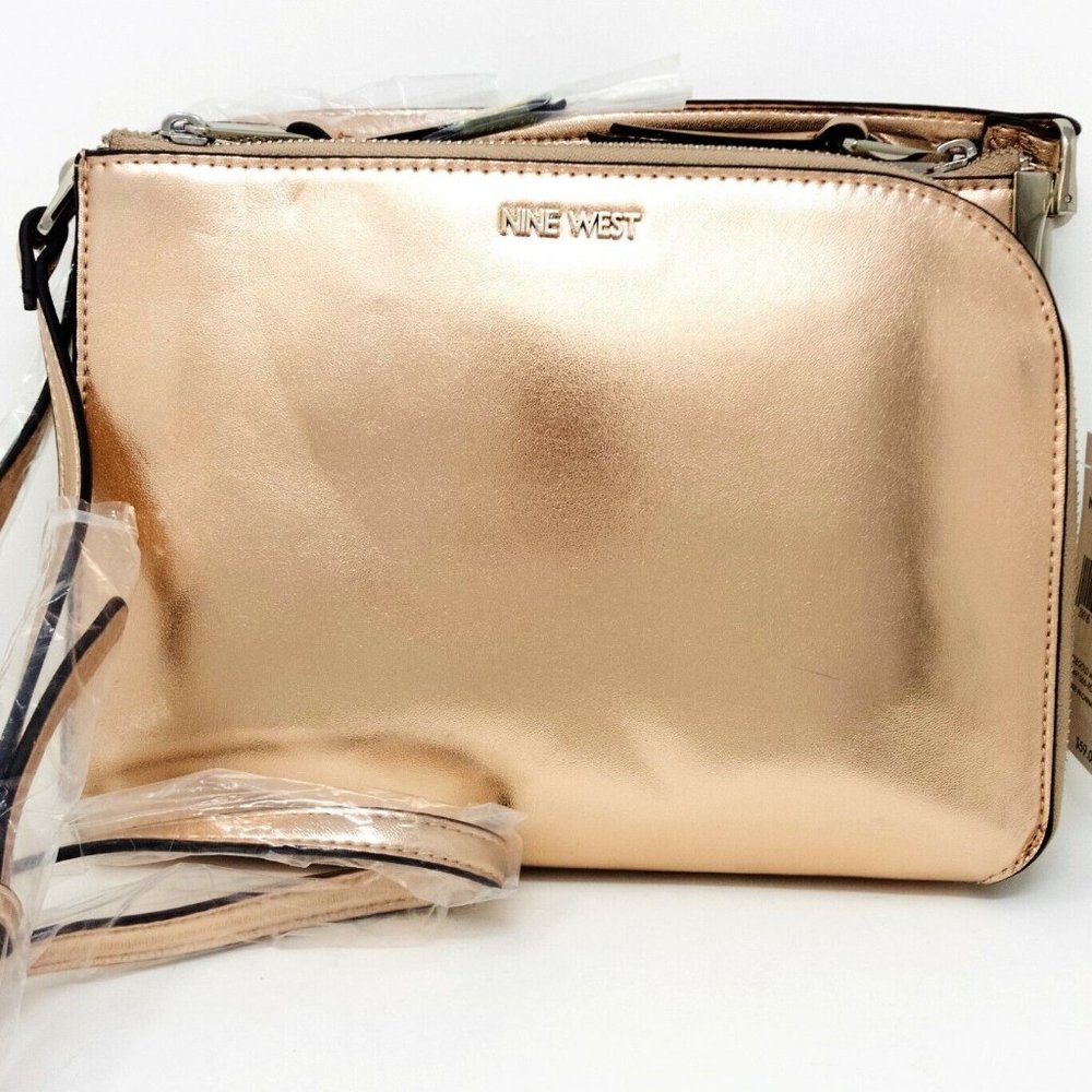 Nine West Womens Darcelle Pink Metallic Crossbody Women's Handbag